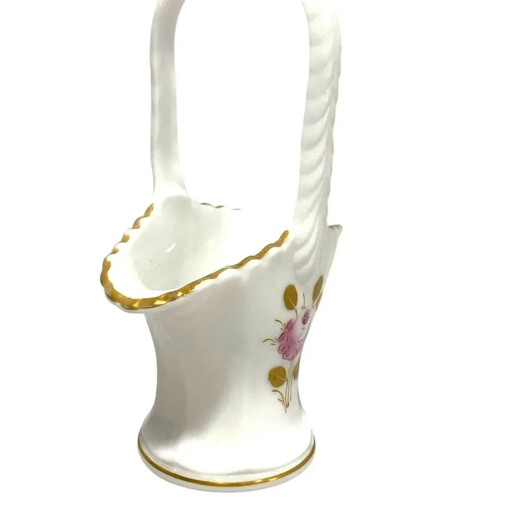 Westmoreland milk glass bride's basket hand painted signed top handle vase